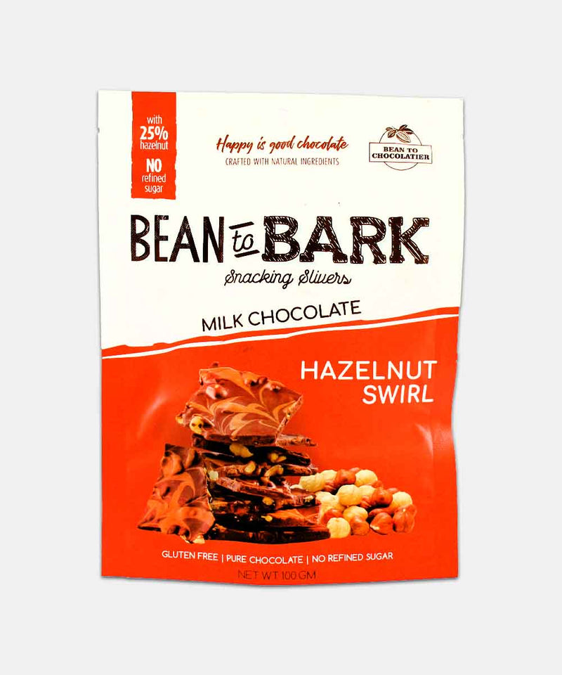 BEAN TO BARK MILK CHOCOLATE HEZELNUT SWIRL GLUTEN FREE 100 GM