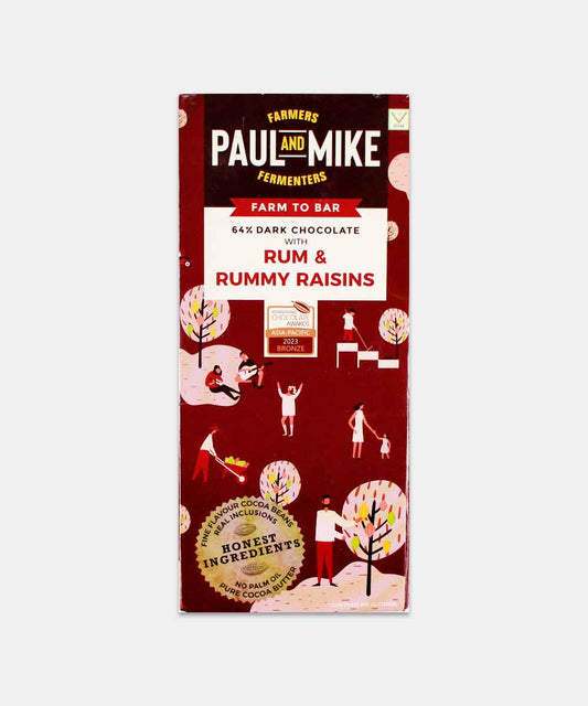 Paul And Mike Rum & Rummy Raisins 64% Dark Chocolate 68 Gm