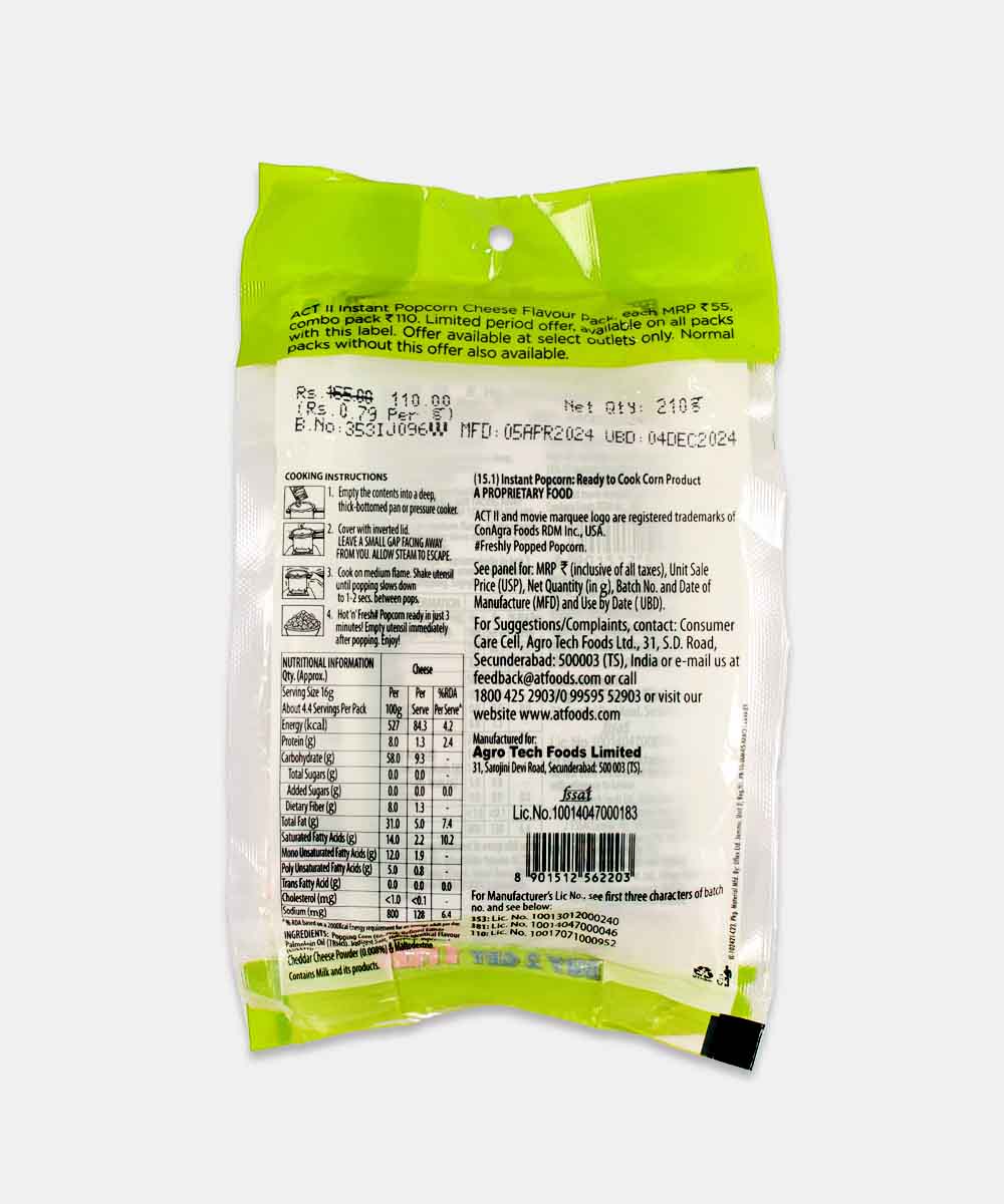 Act Ii Cheese Popcorn Buy 2 Get 1 Free 210 Gm