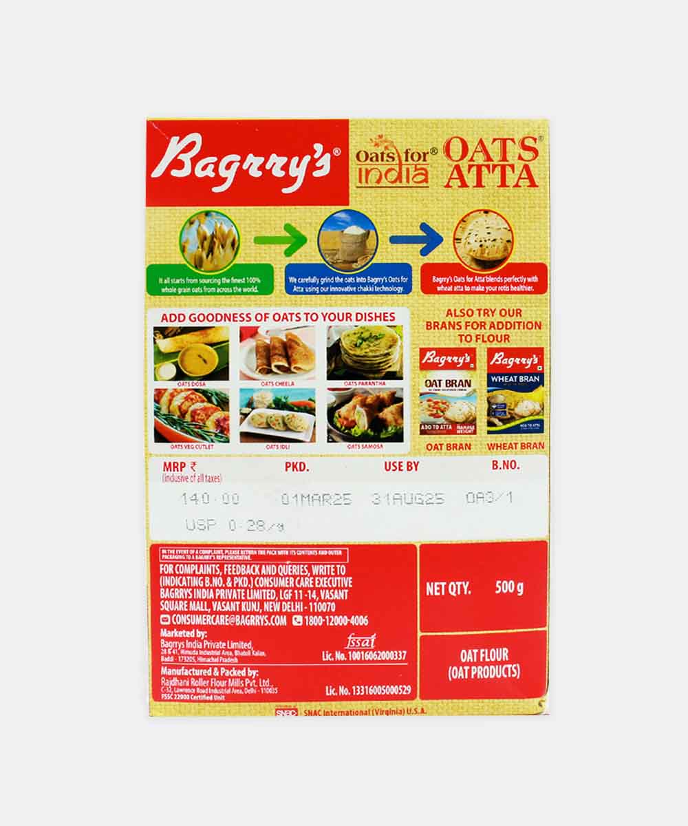 Bagrrys Oats Atta 500 Gm