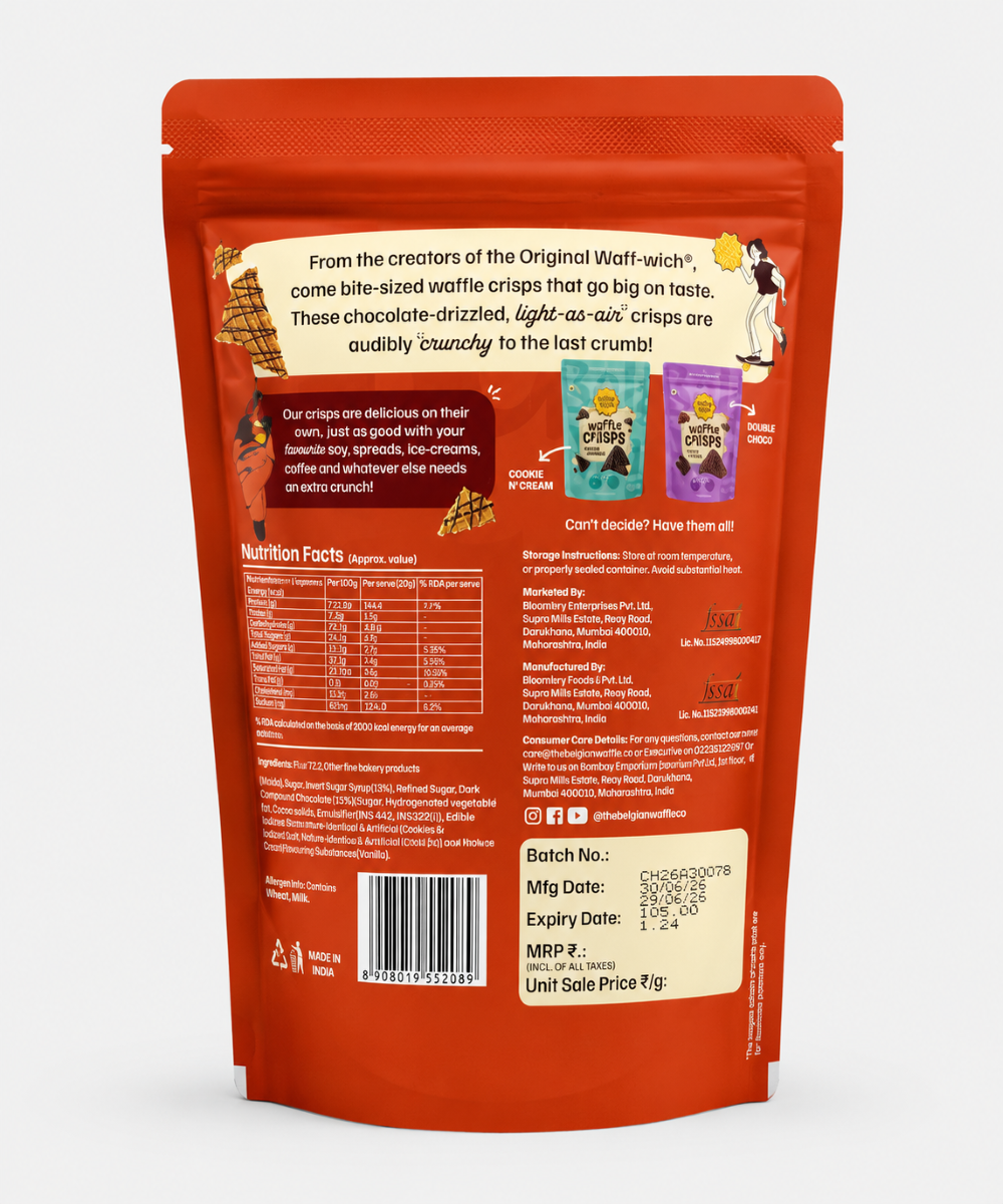 The Belgian Waffle Co Waffle Crisps Classiv Choco Flavour 85 Gm