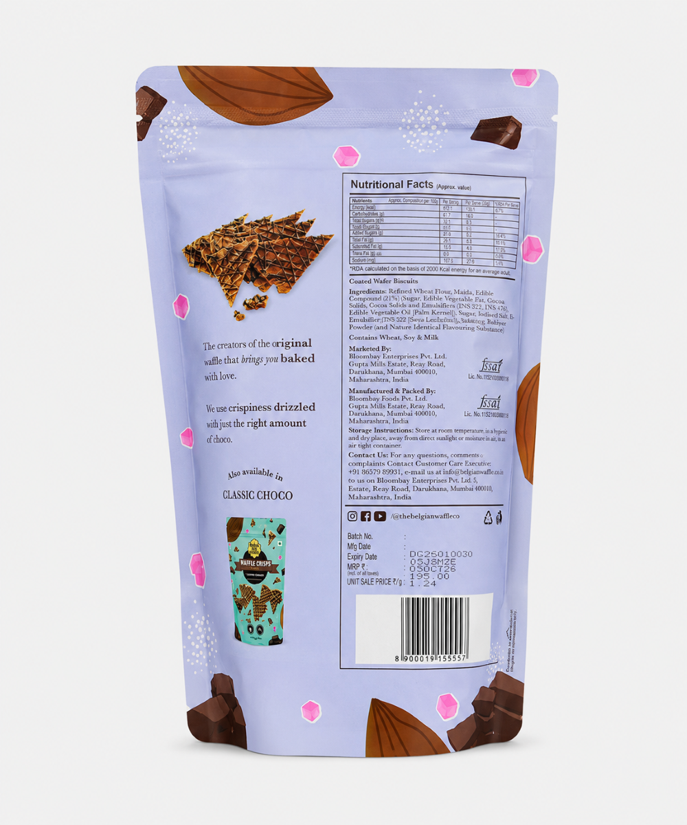 The Belgian Waffle Co Waffle Crisps Double Chocolate Flavour 85 Gm
