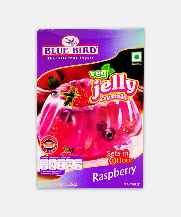 BLUE BIRD VEG JELLY CRYSTALS RASPBERRY 100 GM