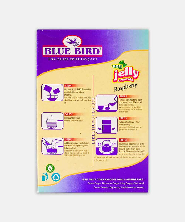 BLUE BIRD VEG JELLY CRYSTALS RASPBERRY 100 GM