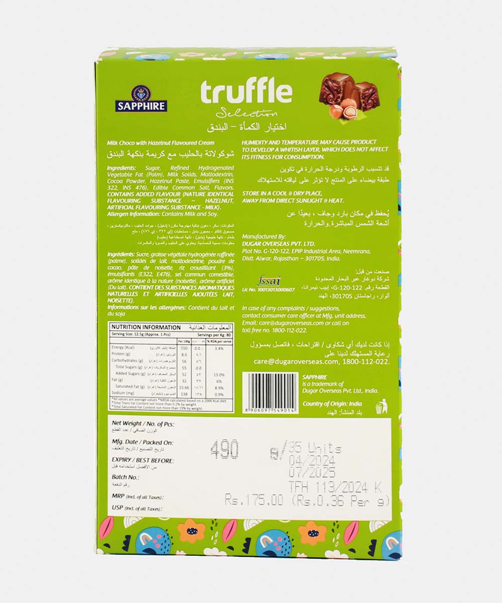 Sapphire Truffle Milk Choco With Hazelnut Chocolate 490 Gm