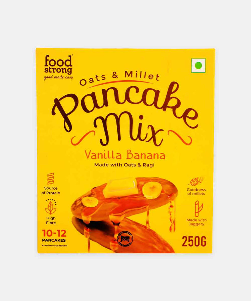 FOOD STRONGOATS & MILLET VANILLA BANANA PANCAKE MIX 250 GM