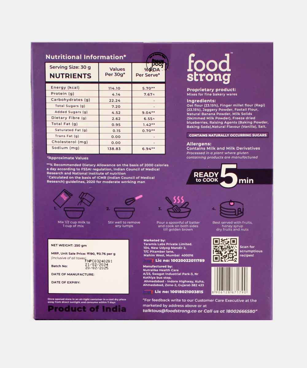 Food Strong Oats & Millet Blueberry Pancake Mix 250 Gm