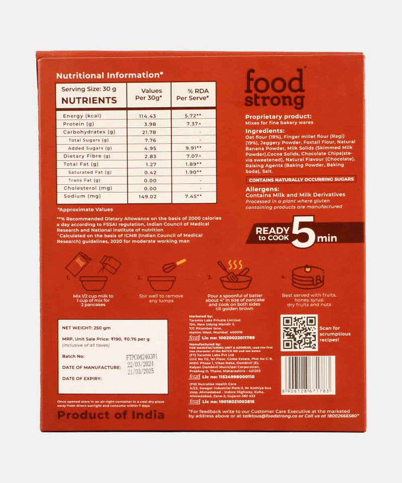 food strong oats & millet double choco chip pancake mix 250 GM