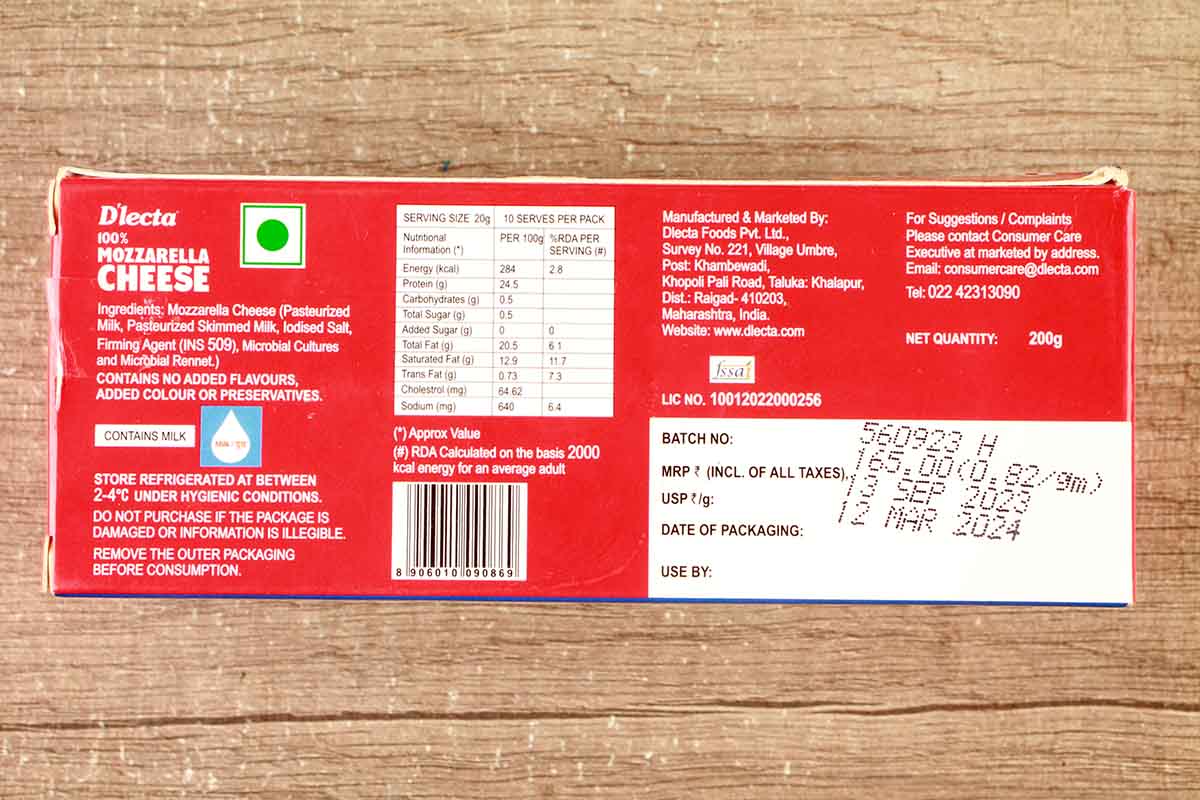 Dlecta 100% Mozzarella Cheese 200 Gm