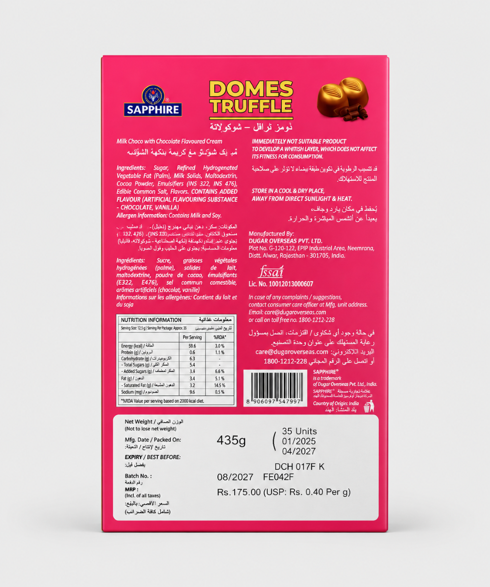 Sapphire Domes Choco Chocolate Flavour 420 Gm