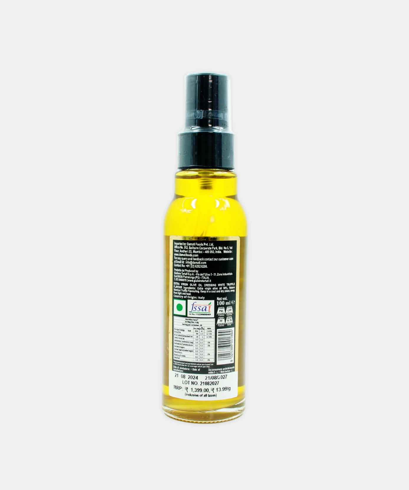 Giuliano Tartufi Extra Virgin Olive Oil Dressing White Truffle Flavour Spray 100 Ml