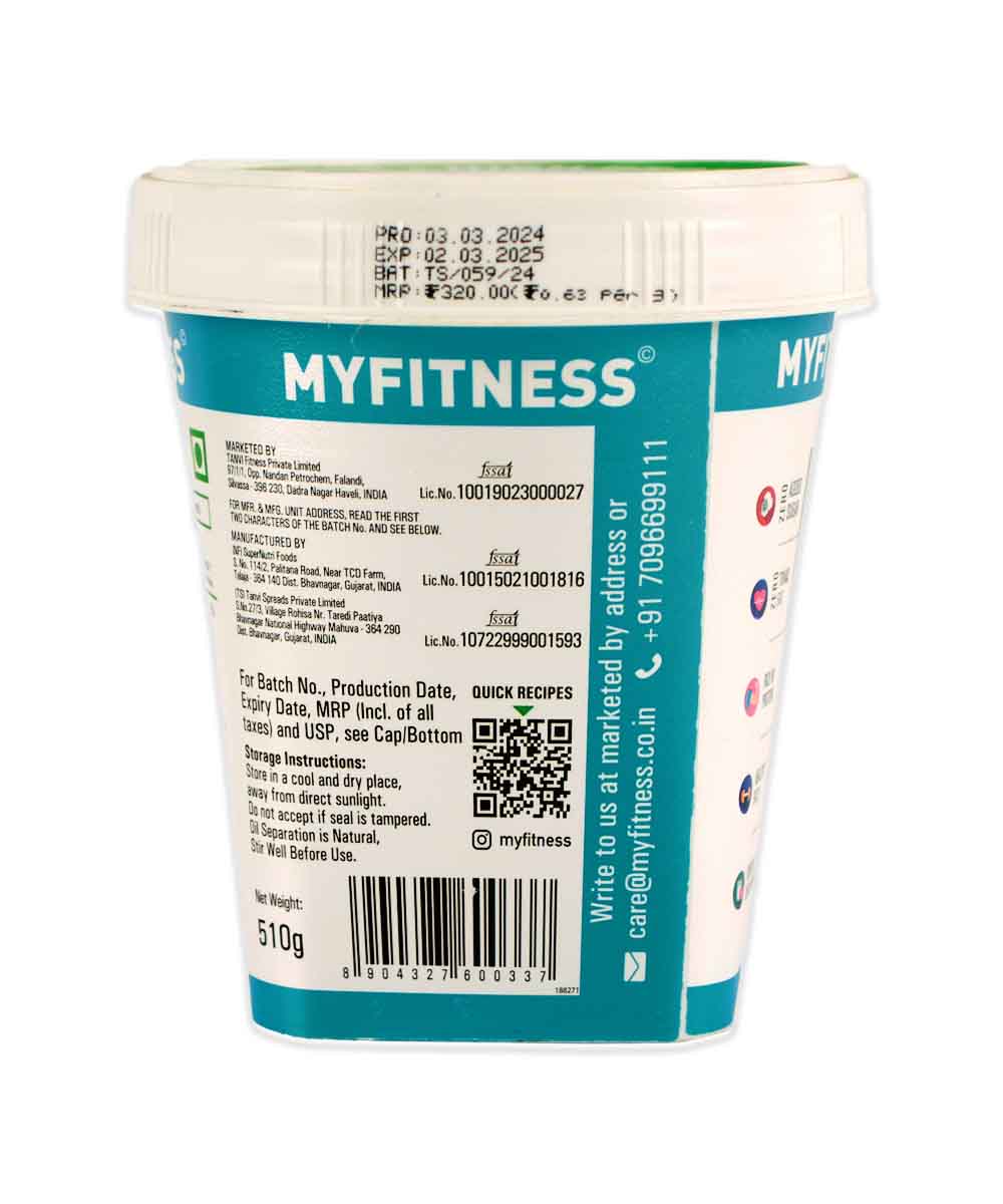 Myfitness Natural Unsweetend Crunchy Peanut Butter No Added Sugar No Added Salt 510 Gm