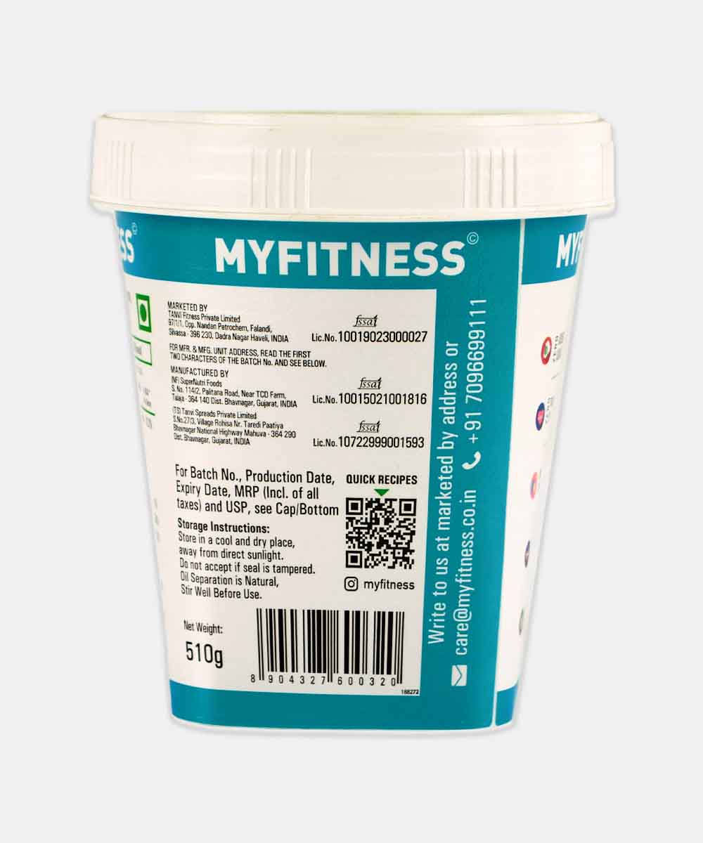 Myfitness Natural Unsweetend Smooth Peanut Butter No Added Sugar No Added Salt 510 Gm
