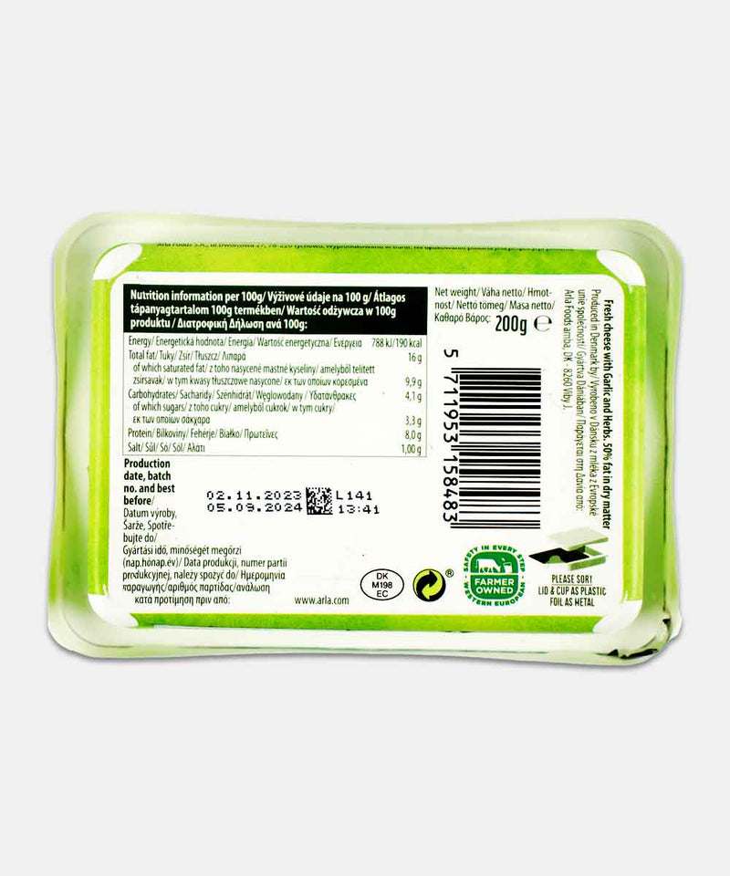 ARLA GARLIC & HERBS LACTOFREE FRESH CHEESE 200 GM