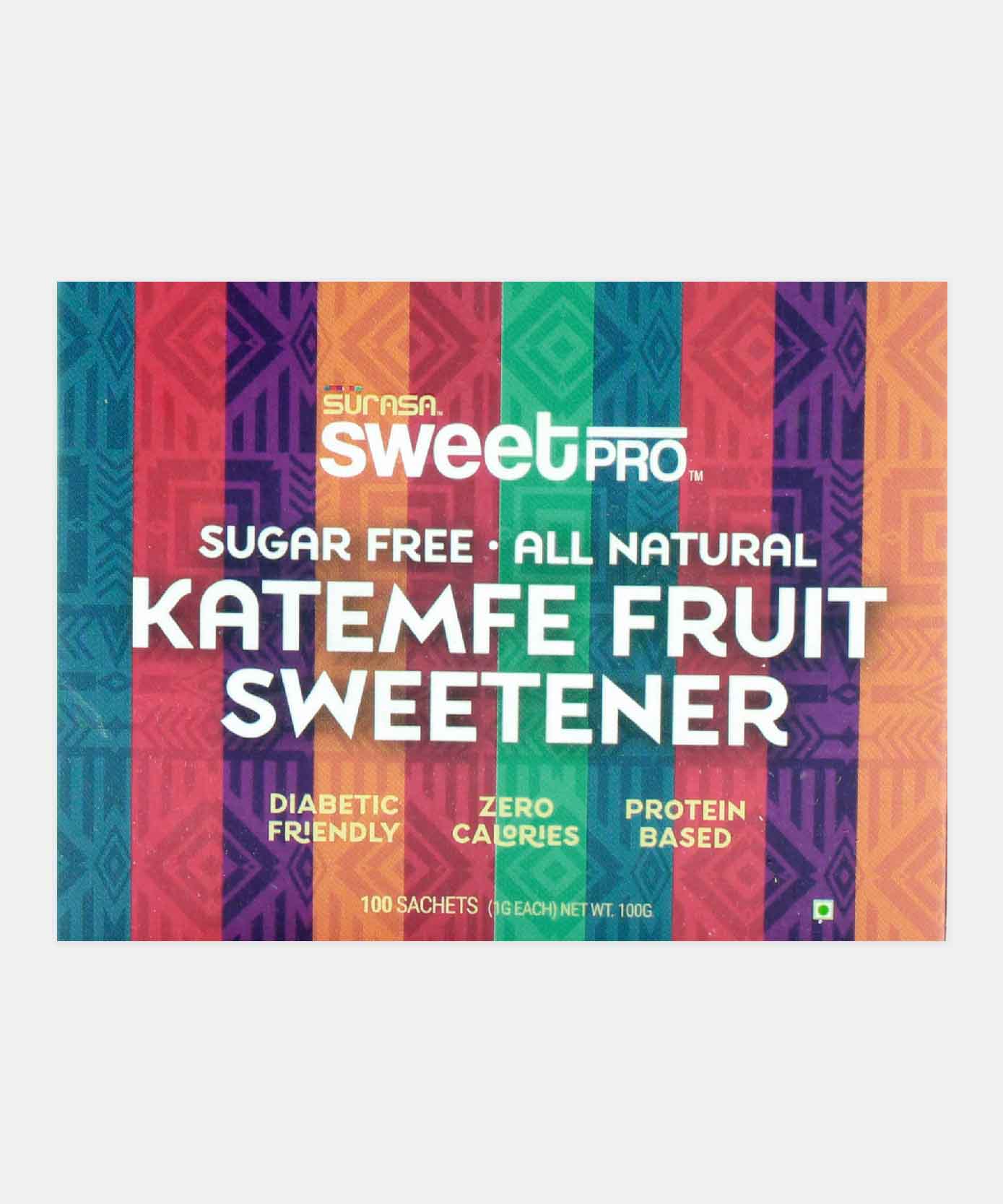 Surasa Sweetpro Sugar Free All Natural Katemfe Fruit Sweetner 100 Sachets 100 Gm