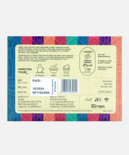 Surasa Sweetpro Sugar Free All Natural Katemfe Fruit Sweetner 100 Sachets 100 Gm