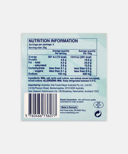Rosenborg Danish Camembert Cheese 125 Gm