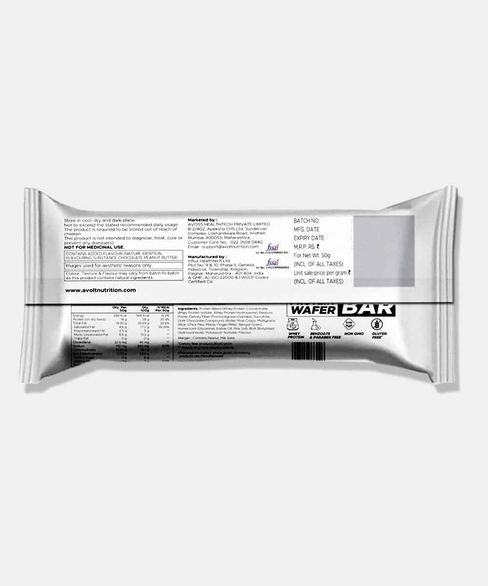 Avolt Chocolate Peanut Butter Protein Wafer Bar 50Gm