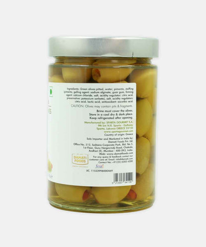 Sparta Gourmet Pimento Stuffed Green Olive 580 Gm Re Wt 310 Gm