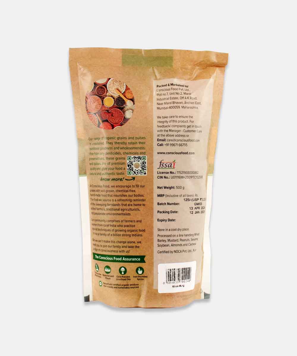 Conscious Food Whole Moong 500 Gm