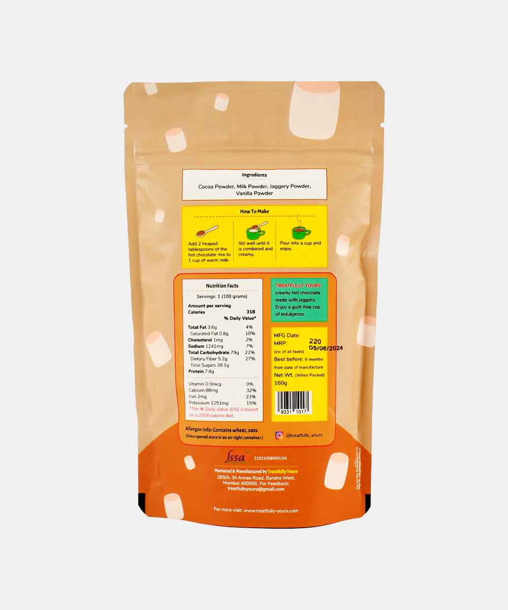 Treatfully Yoyrs Jaggery Hot Chocolate Mix 160 Gm