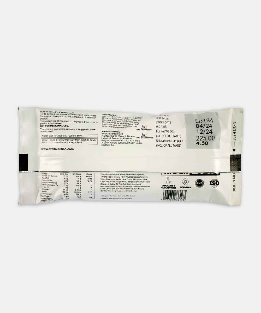 Avolt Strawberry Shortcake Protein Wafer Bar 50 Gm
