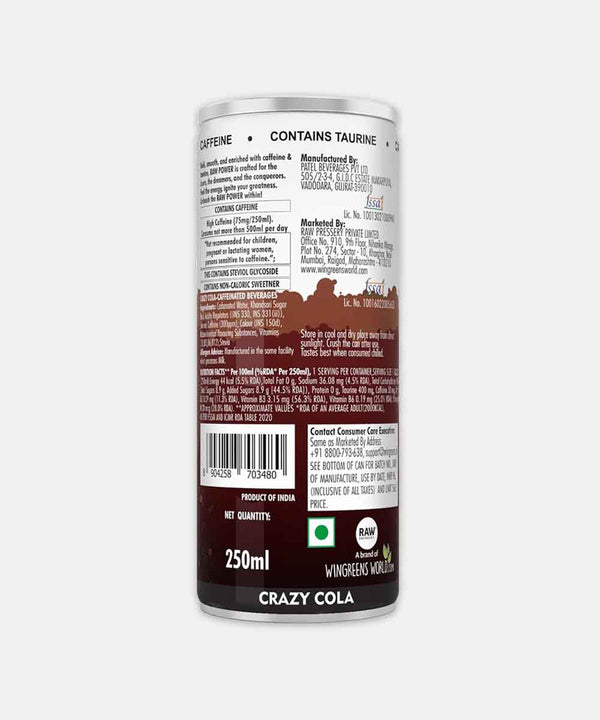 RAW PRESSERY CRAZY COLA ENERGY DRINK 250 ML