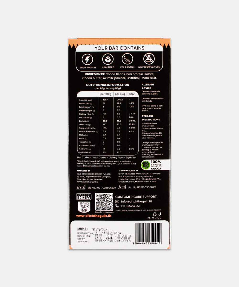 DITCH THE GUILT ZERO SUGAR WAYANAD COCOA CHOCOLATE 40 GM