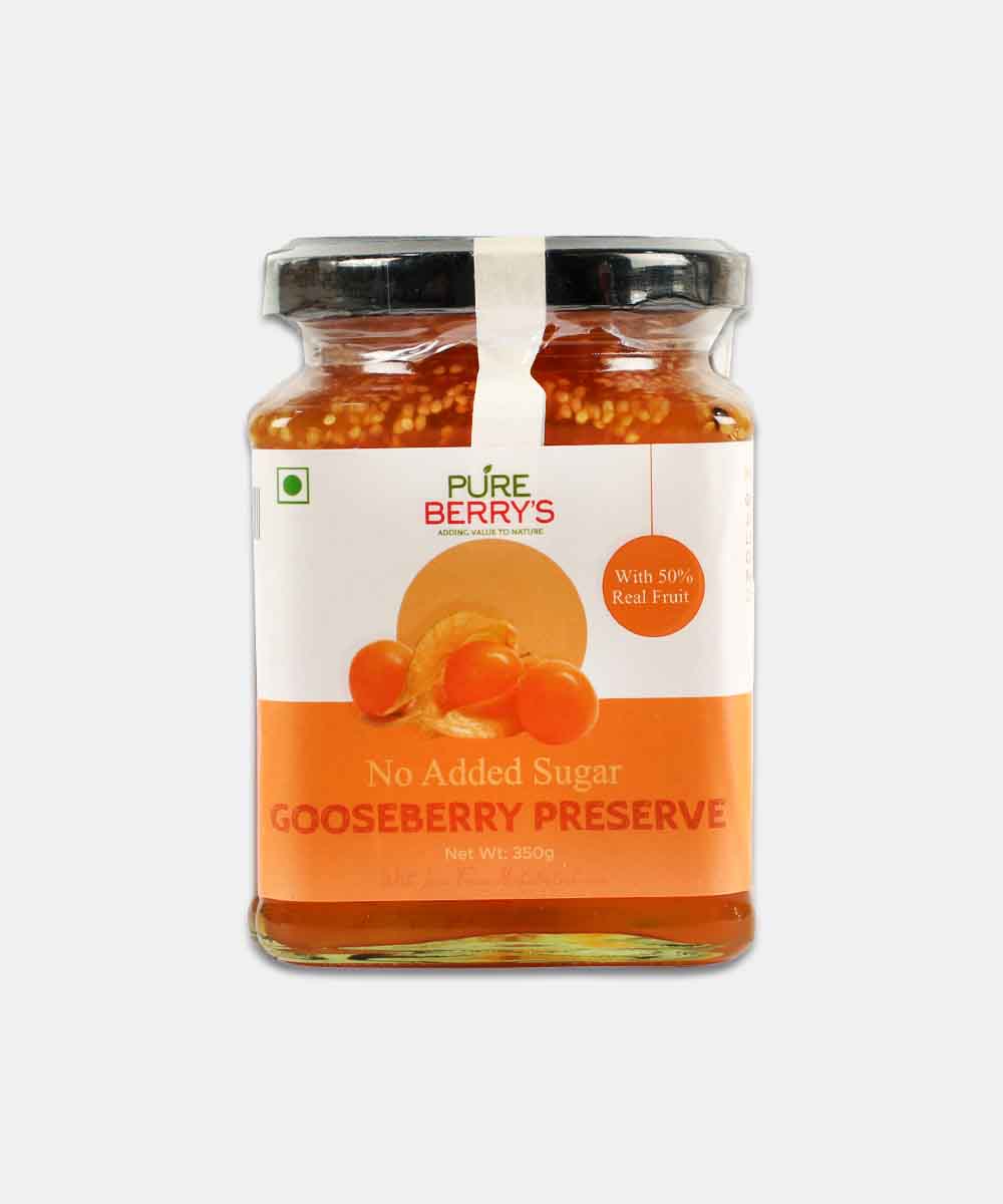 Pure Berrys Gooseberry Preserve No Added Sugar Jam 350 Gm