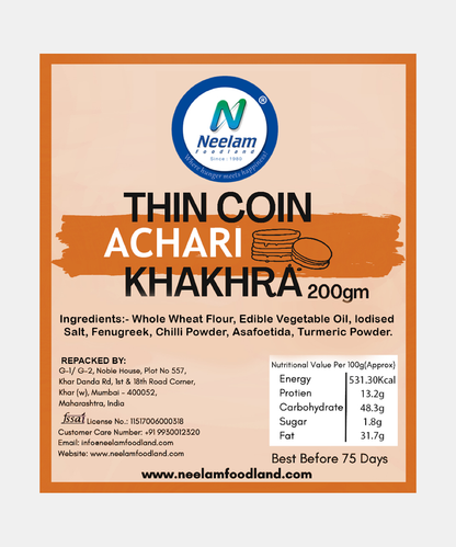 Thin Coin Achari Khakhra 200 Gm