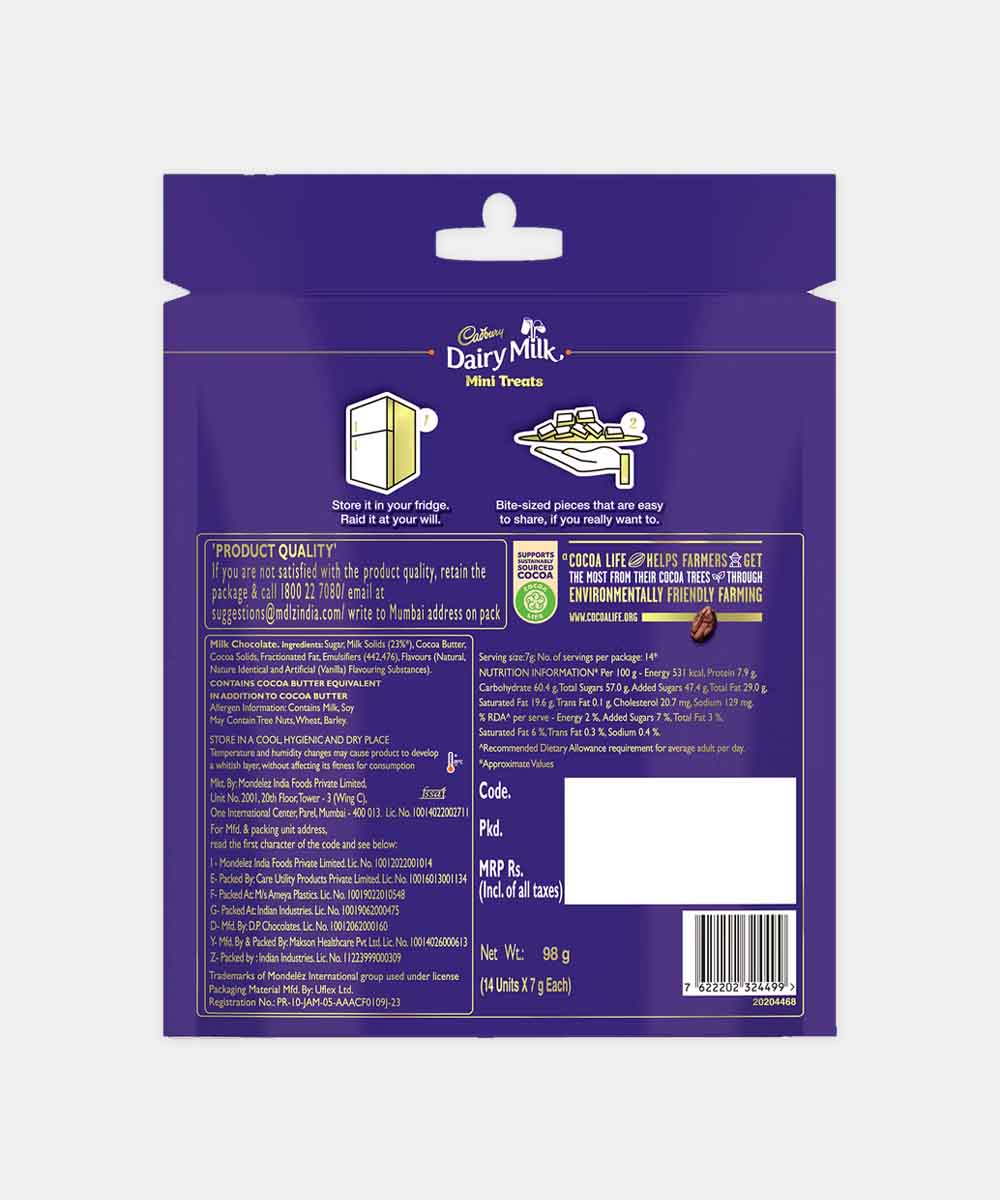 Cadbury Dairy Milk Minis Treats Chocolate 14 Units 127.9 Gm