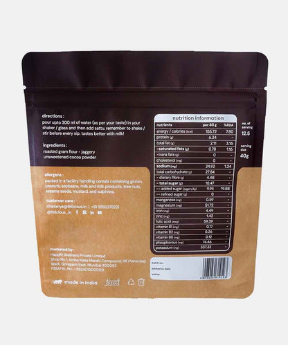 Fitlicious Chocolate Sattu | Dairy & Gluten Free | 6G Protein Per 40G | 500G