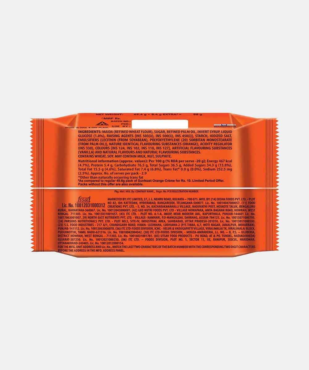 Sunfeast Bounce Orange Creme Biscuits 62 Gm