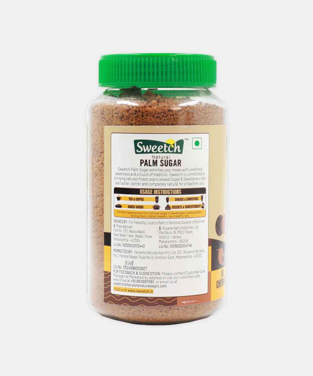 Sweetch Natural Palm Sugar 350 Gm Jar | Low Gi | Contains Minerals | Free Flow | No Chemicals | For Baking & Cooking