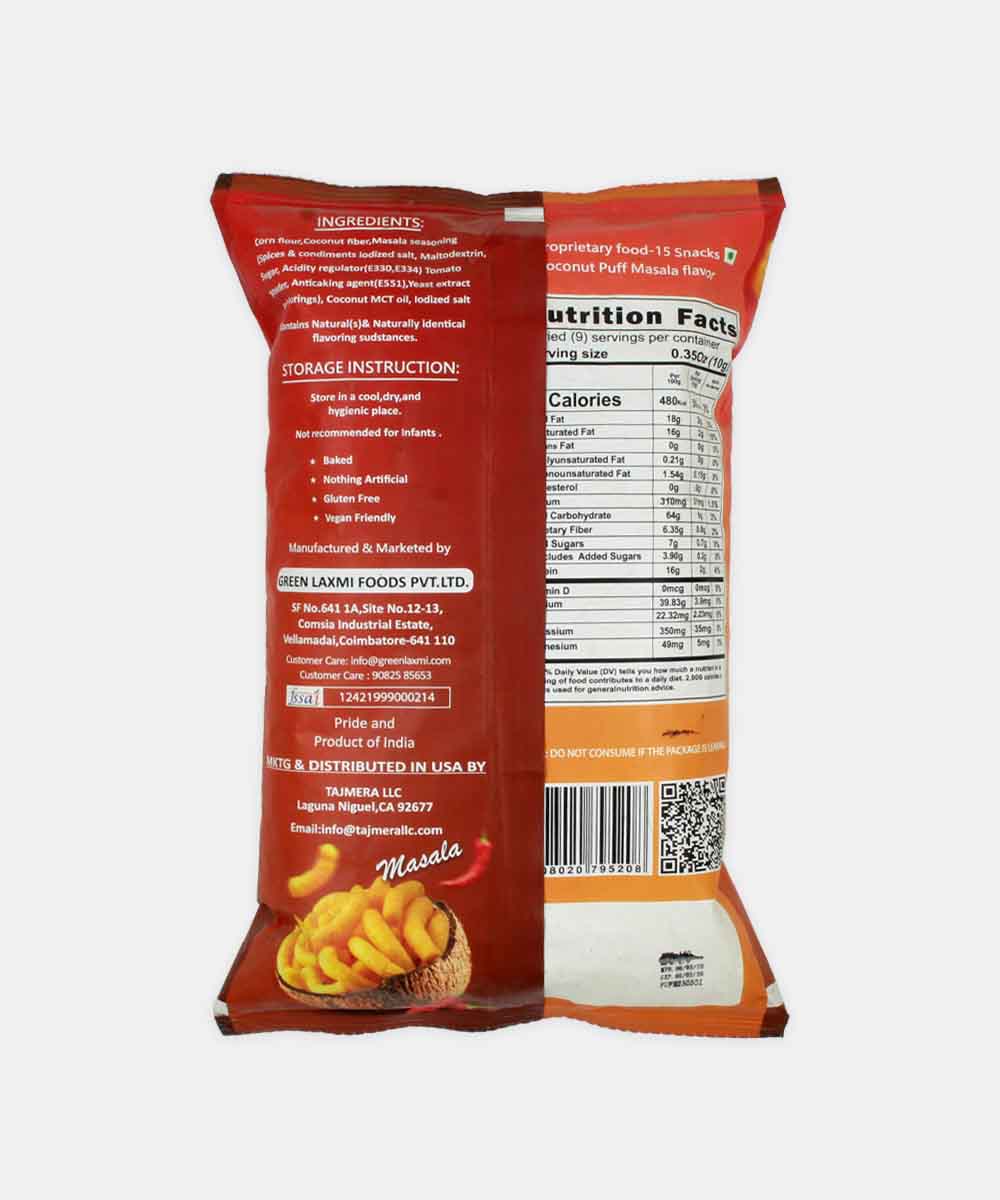 Open Coconut Puffy Masala Flavor 90 Gm | No Palm Oil | Baked | Gluten Free | Vegan Friendly