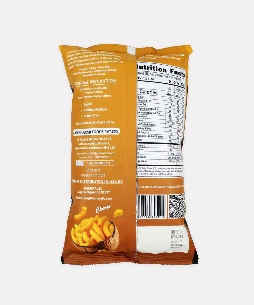 Open Coconut Puffy Cheese Flavor 90 Gm | No Palm Oil | Baked | Gluten Free