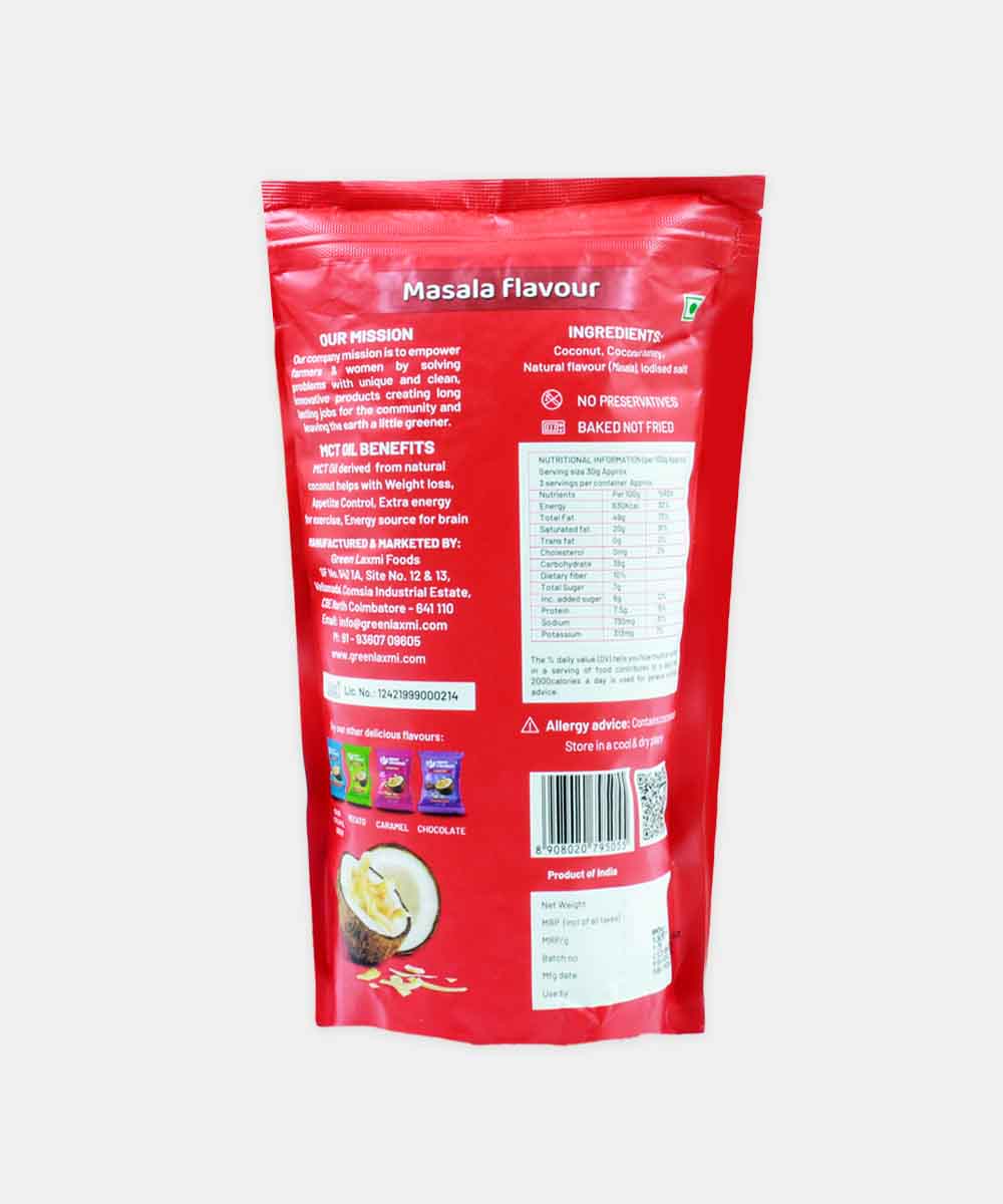 Open Coconut - Baked Masala Flavour Coconut Chips With Mct Oil 90 Gm | Baked | No Preservatives