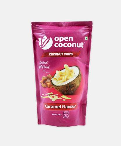 Open Coconut - Caramel Flavour Coconut Chips With Mct Oil 90 Gm | Baked | No Preservatives