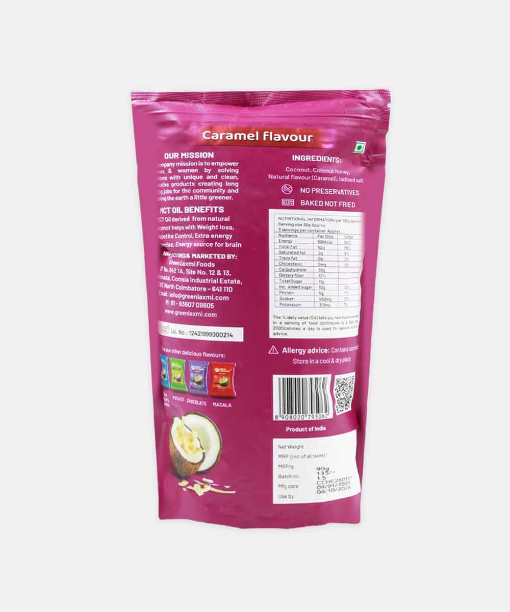 Open Coconut - Caramel Flavour Coconut Chips With Mct Oil 90 Gm | Baked | No Preservatives