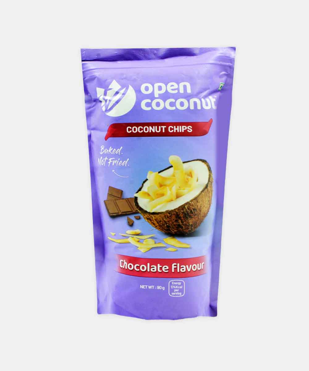 Open Coconut Chocolate Flavour Coconut Chips With Mct Oil 90 Gm | Baked | No Preservatives
