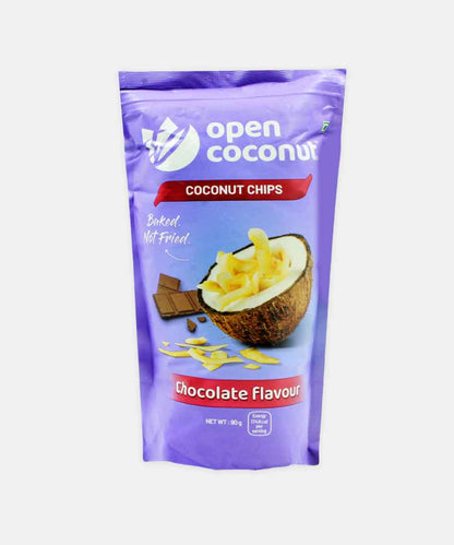 Open Coconut Chocolate Flavour Coconut Chips With Mct Oil 90 Gm | Baked | No Preservatives
