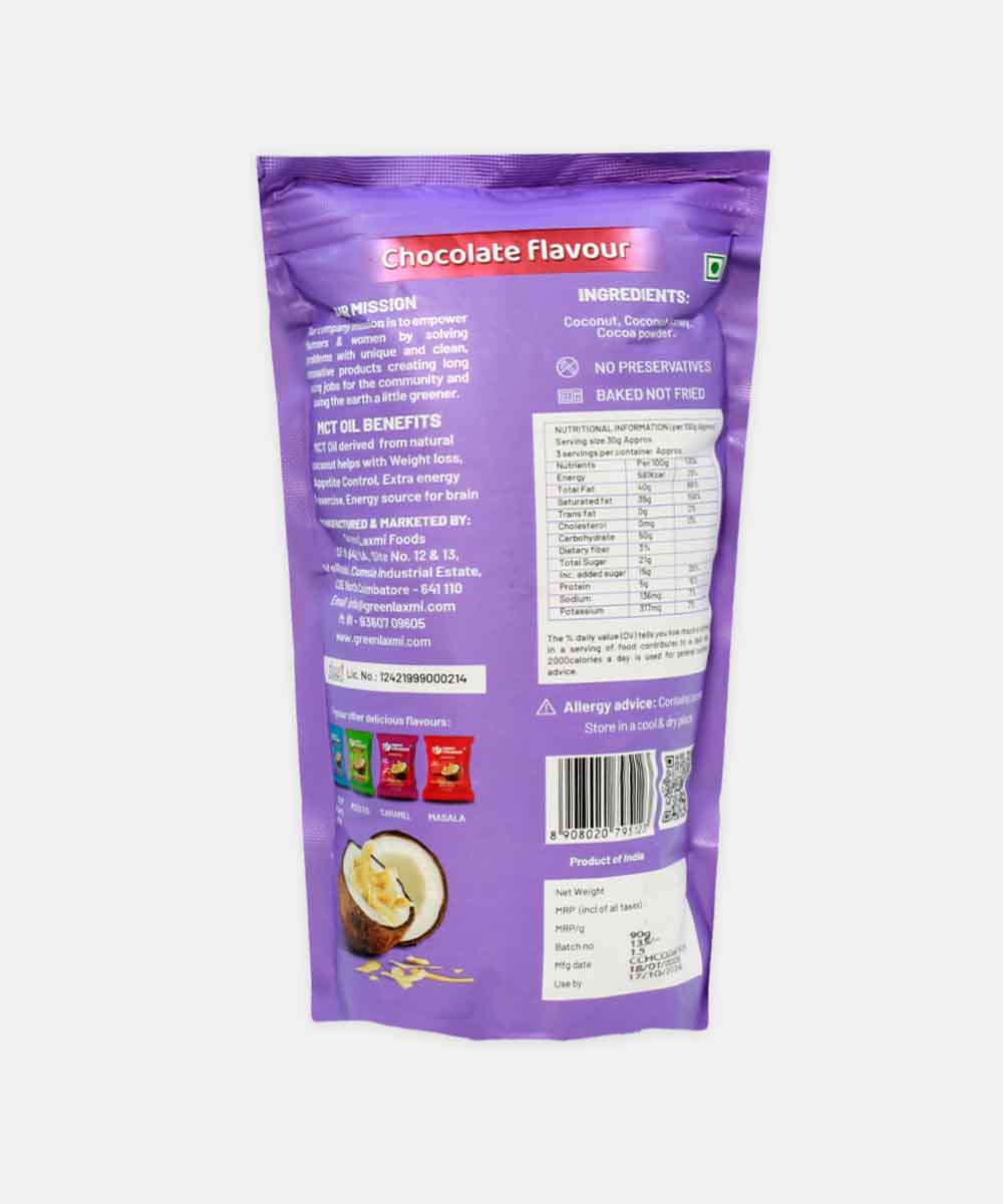 Open Coconut Chocolate Flavour Coconut Chips With Mct Oil 90 Gm | Baked | No Preservatives