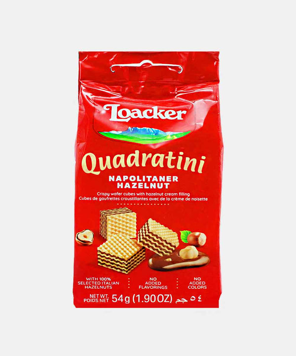 LOACKER QUADRATINI NAPOLITANER HAZELNUT BITE SIZE WAFER BISCUITS 54 GM