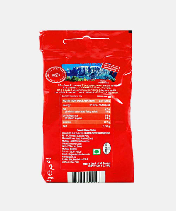 LOACKER QUADRATINI NAPOLITANER HAZELNUT BITE SIZE WAFER BISCUITS 54 GM