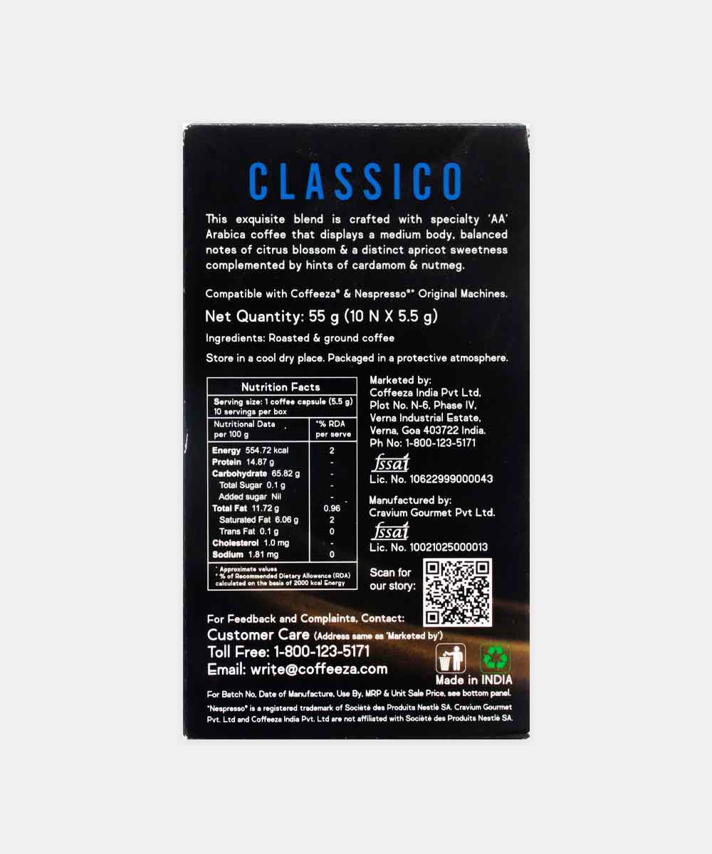 Coffeeza Classico Capsules Coffee 10 Capsules 55 Gm