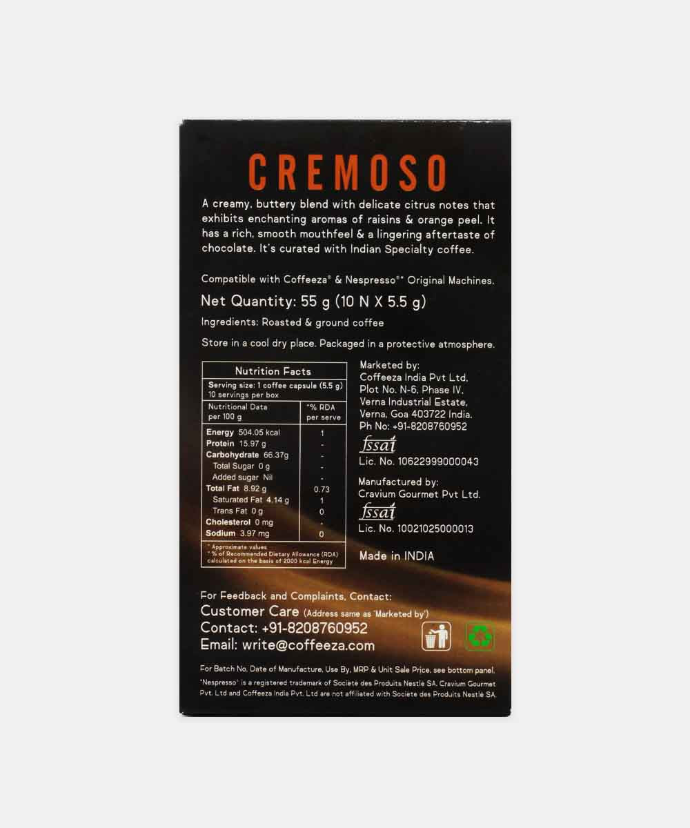 Coffeeza Cremoso Capsules Coffee 10 Capsules 55 Gm