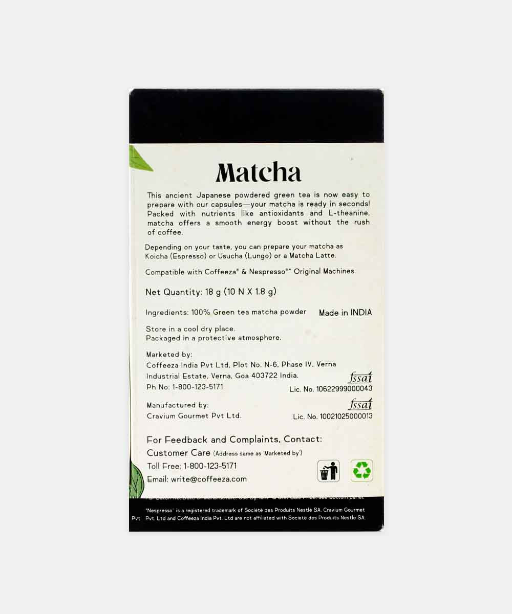 Coffeeza Matcha Premium Japanese Green Tea Capsules 10 Capsules 18 Gm