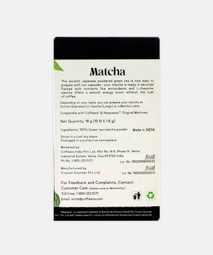 Coffeeza Matcha Premium Japanese Green Tea Capsules 10 Capsules 18 Gm