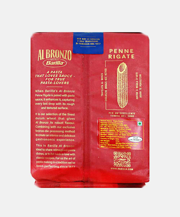 BARILLA AL BRONZO PENNE RIGATE PASTA 500 GM