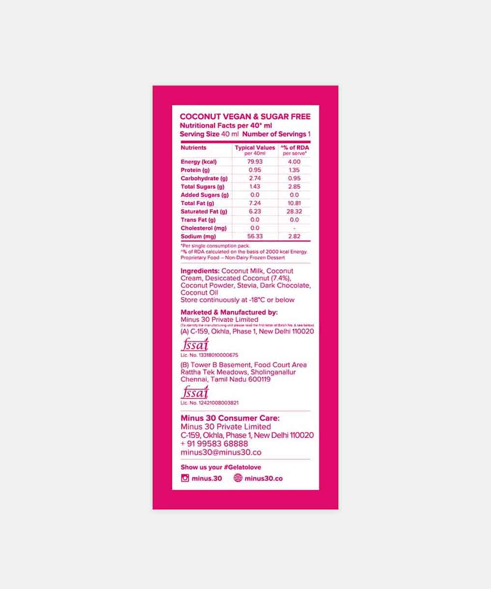 Minus Thirty Coconut Mini Vegan & Sugar Free Ice Cream 40 Ml